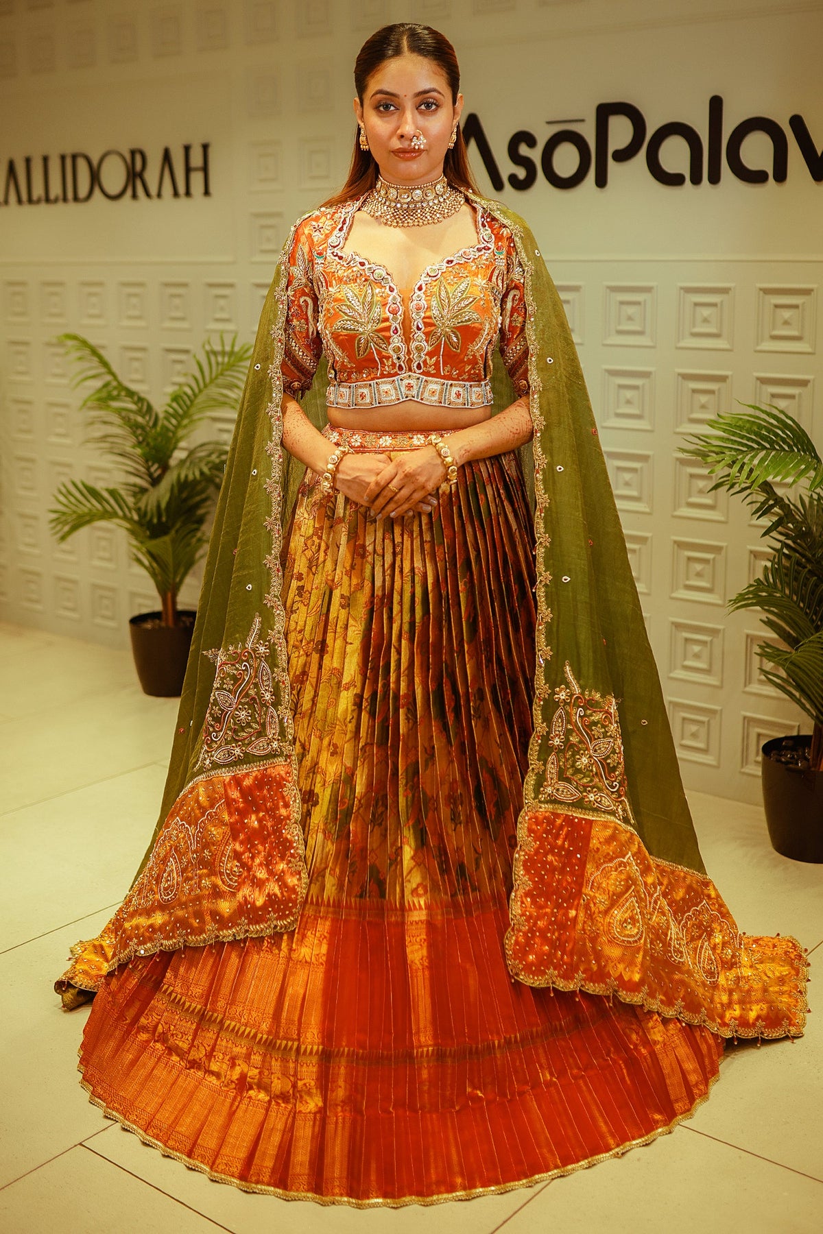 Rust Orange and Golden Tissue Silk Traditional Lehenga with Handworked Blouse - gold silk saree