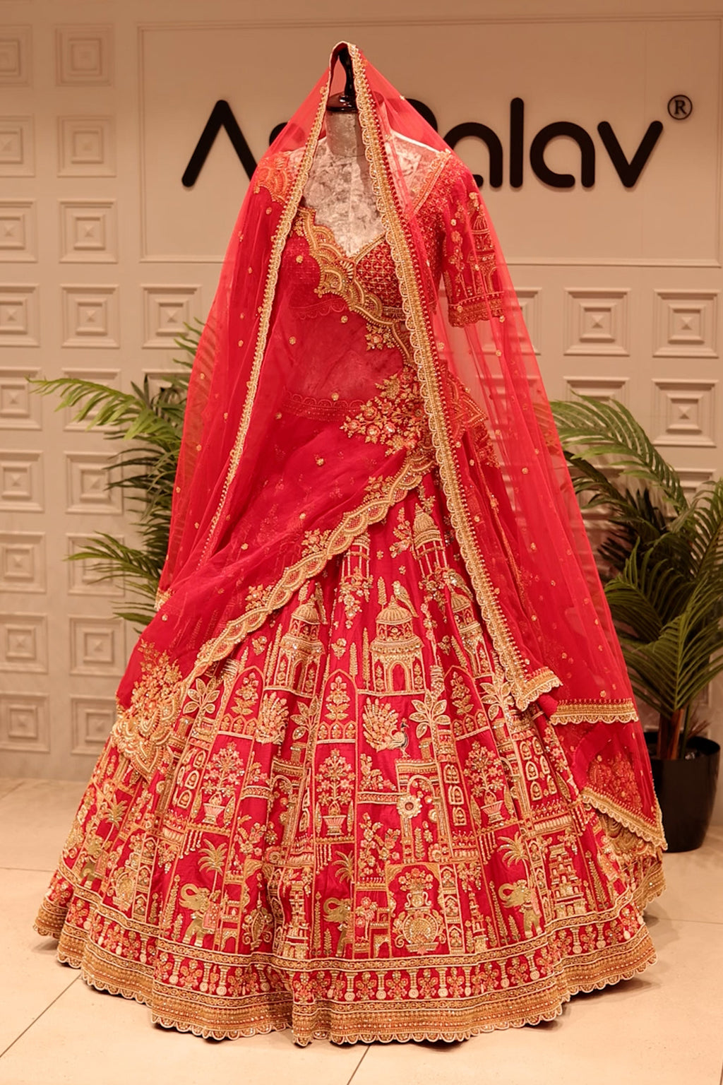 Red KD Dupion Silk Designer Bridal Lehenga with Double Dupatta - red silk saree