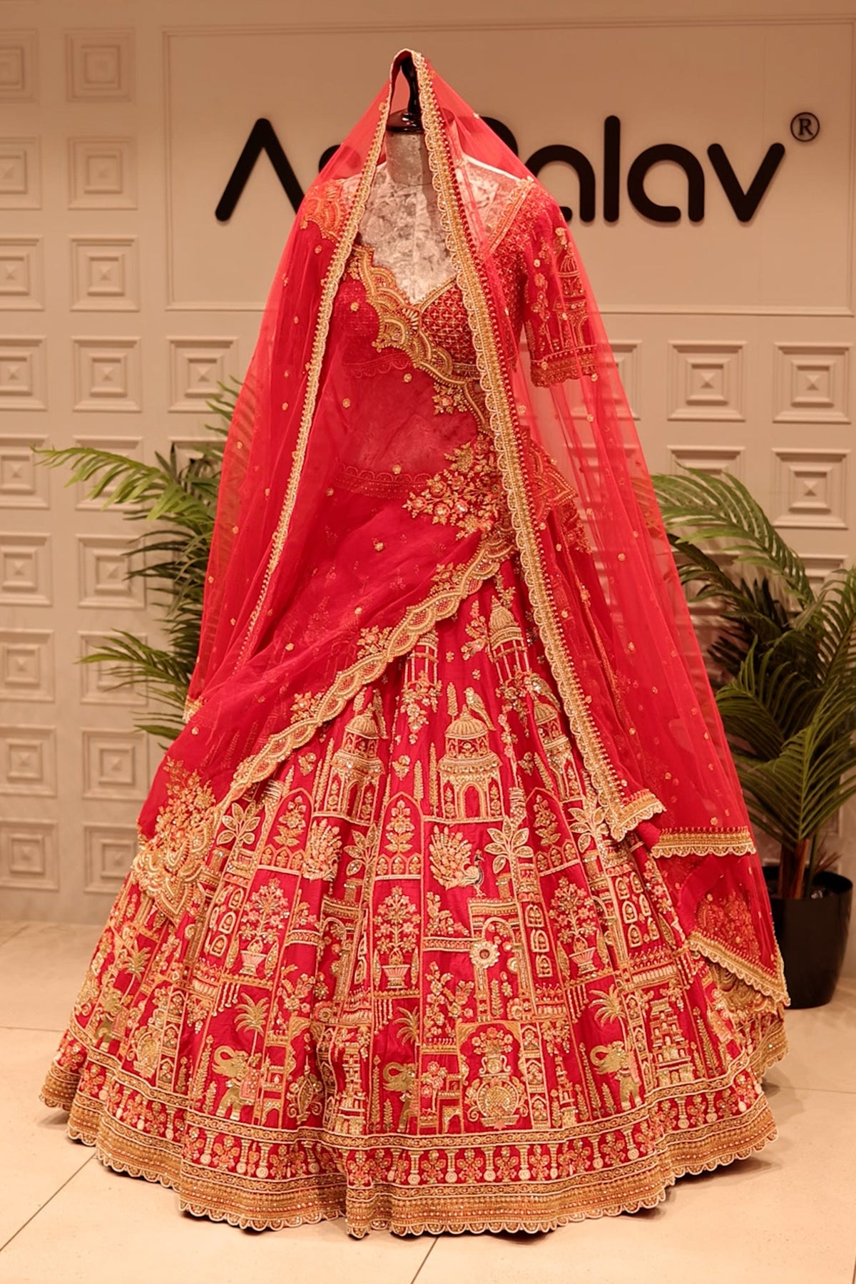 Red KD Dupion Silk Designer Bridal Lehenga with Double Dupatta