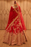 Red KD Dupion Silk Designer Bridal Floral Sequin Embroidered Bridal Lehenga - red silk saree embroidered