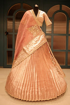 Pink Tissue Pleated Lehenga with Zardosi and Beads Work - pink saree