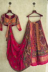Multi Colored Gaji Silk Printed Lehenga
