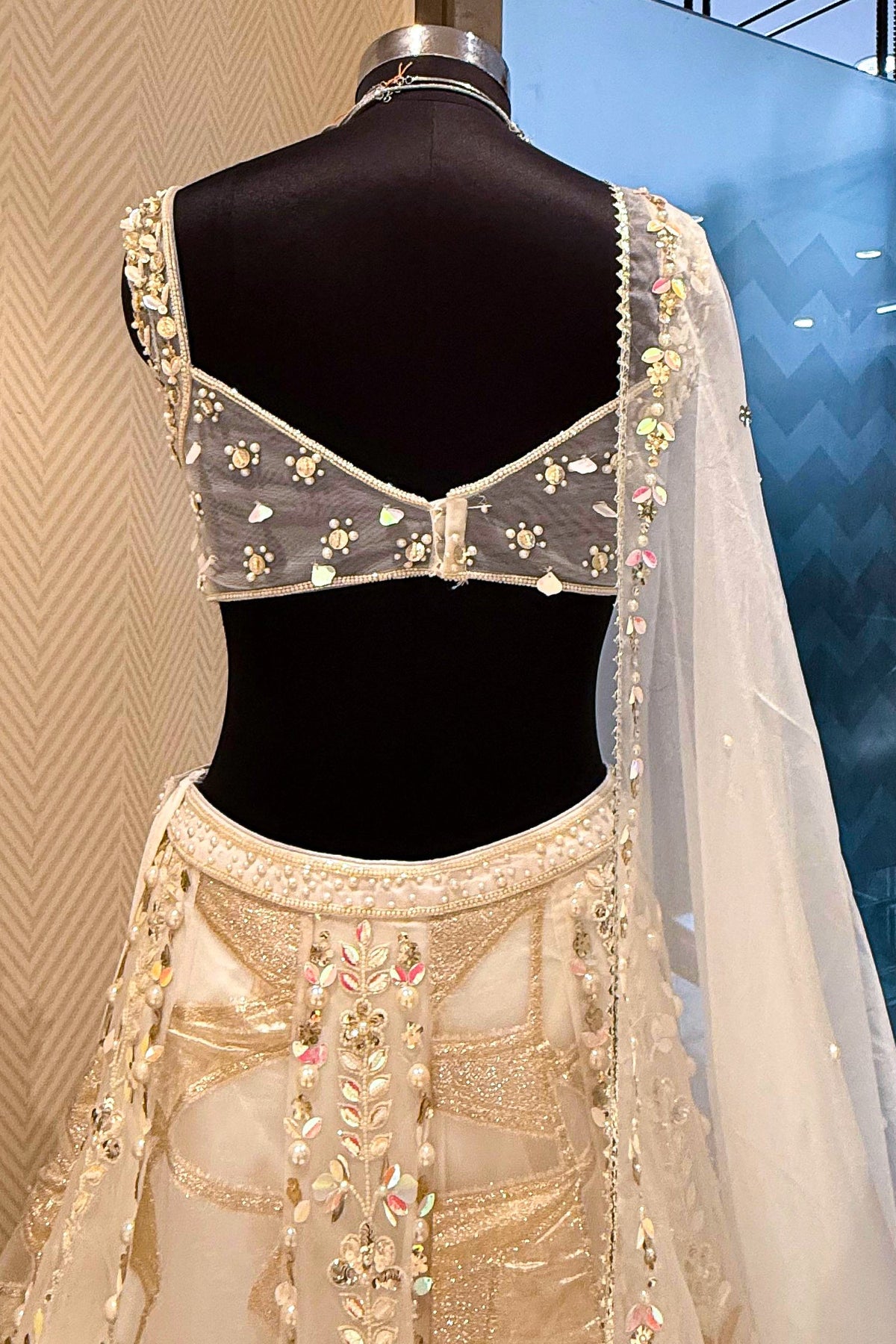 Off White Organza Designer Lehenga with Beads and Applique Work - white organza saree