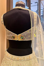 Mint Green Net Designer Floral Patch Worked Lehenga with Cape Dupatta - green net saree