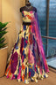 Off White Crepe Silk Floral Printed Flared Lehenga with Beaded Off Shoulder Corset - red silk saree