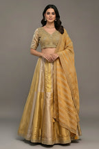 Golden Tissue Silk Beads and Cutdana Worked Lehenga - gold silk saree