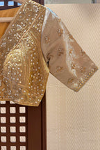 Golden Tissue Silk Beads and Cutdana Worked Lehenga - gold silk saree