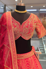 Pink Banarasi Silk Woven Lehenga
