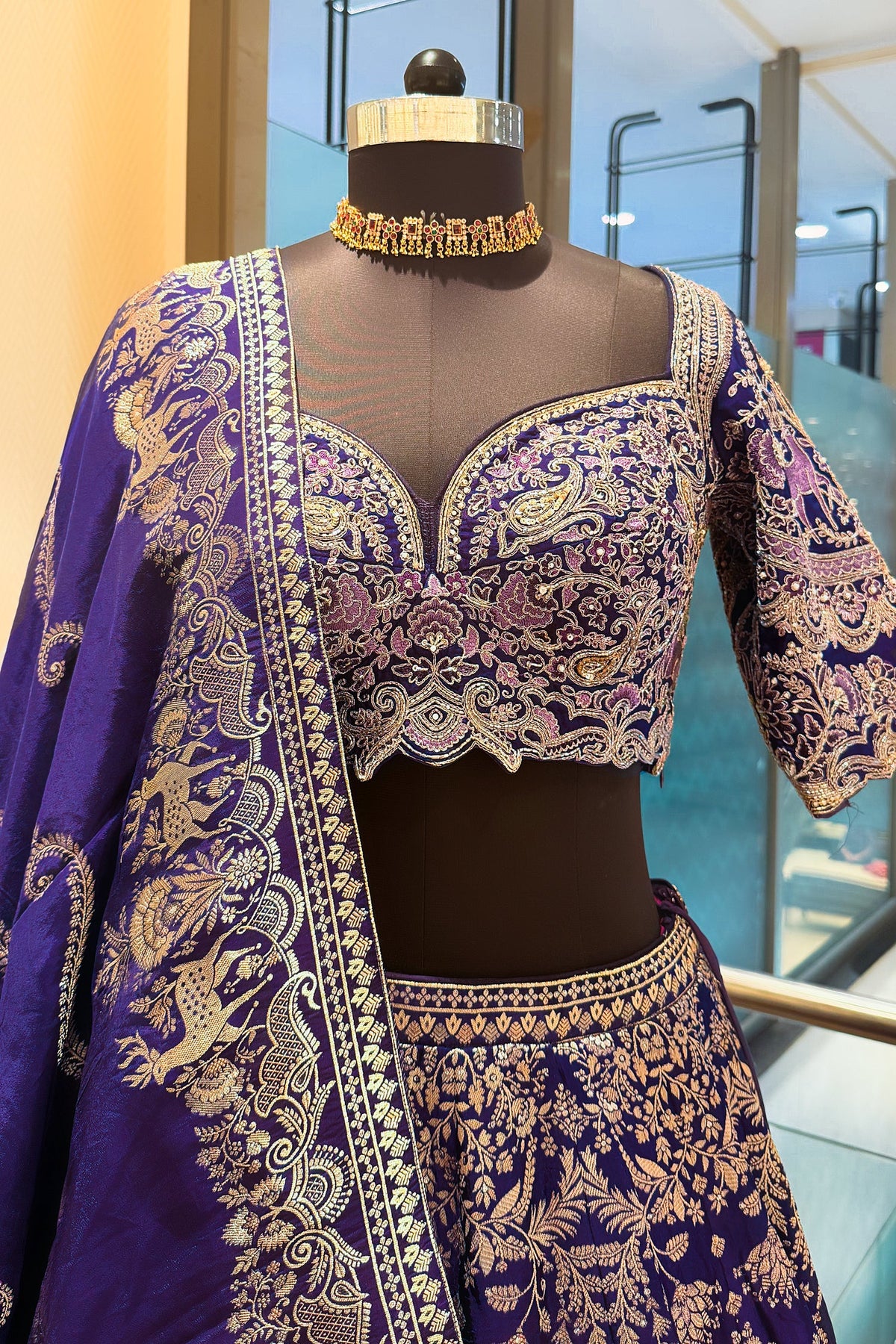 Blue Banarasi Silk All Over Woven Lehenga with Peacock and Animal Motif - blue silk saree