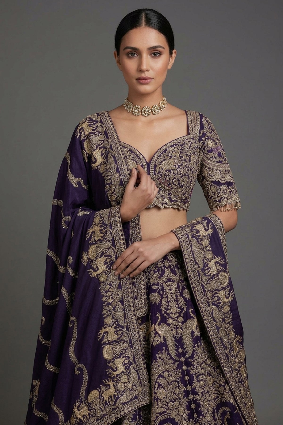 Blue Banarasi Silk All Over Woven Lehenga with Peacock and Animal Motif - blue silk saree