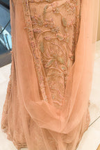 Pink Lycra Net Shimmer Designer Handworked Lehenga - pink net saree