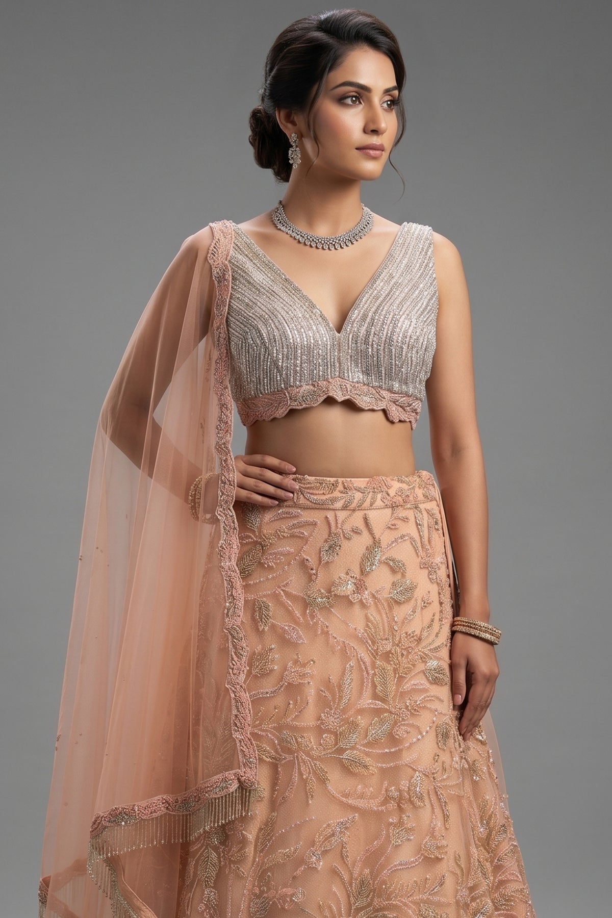 Pink Lycra Net Shimmer Designer Handworked Lehenga - pink net saree