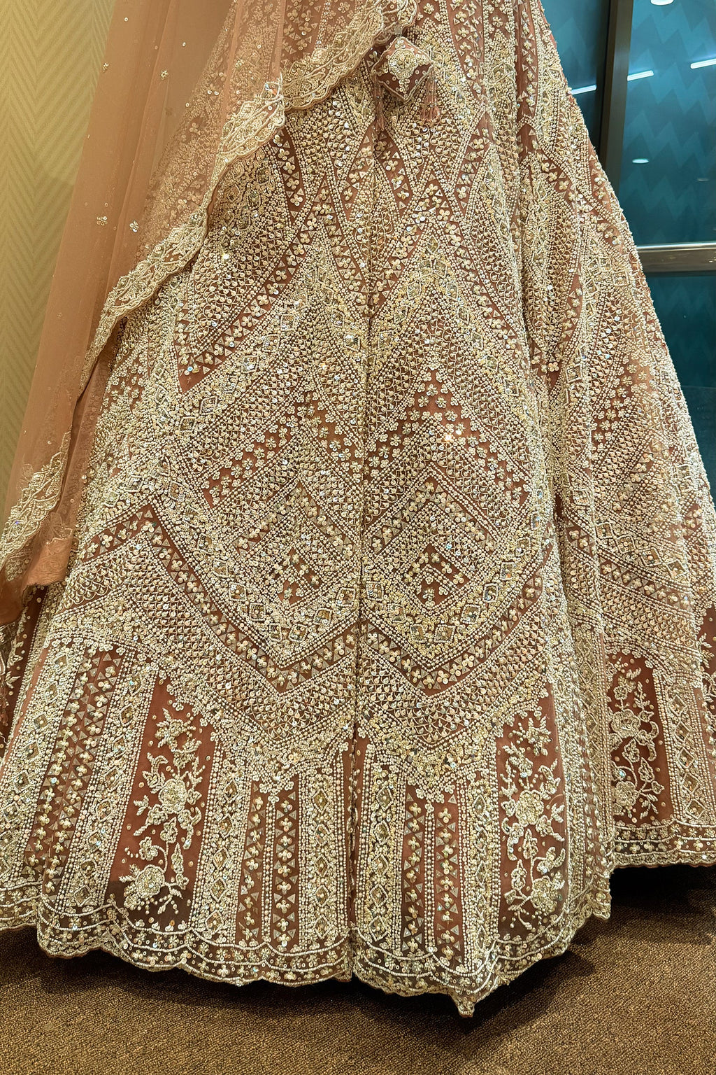Dusty Rose Pink Net Designer Handoworked Lehenga - pink net saree