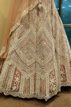 Dusty Rose Pink Net Designer Handoworked Lehenga - pink net saree