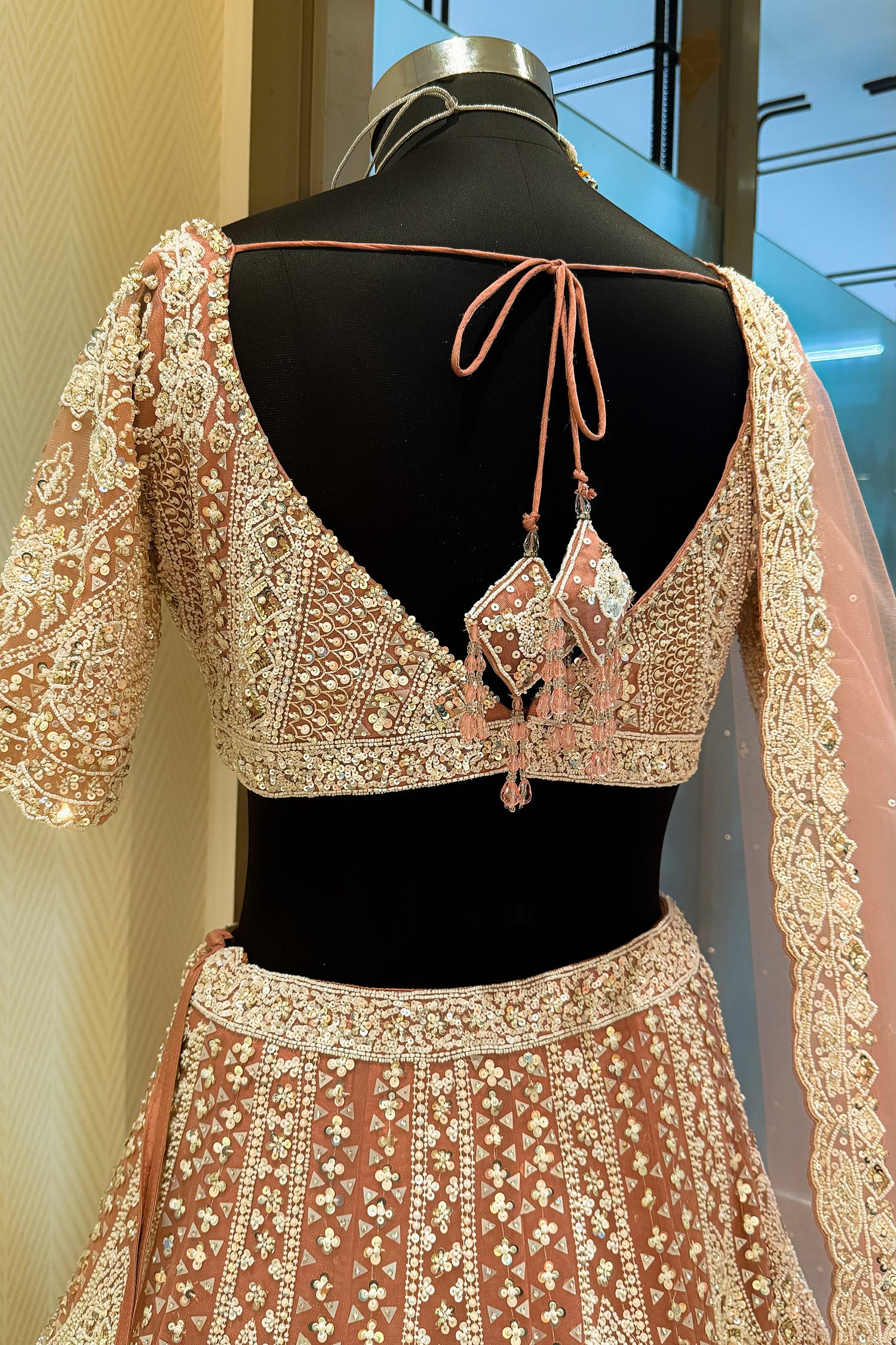 Dusty Rose Pink Net Designer Handoworked Lehenga - pink net saree