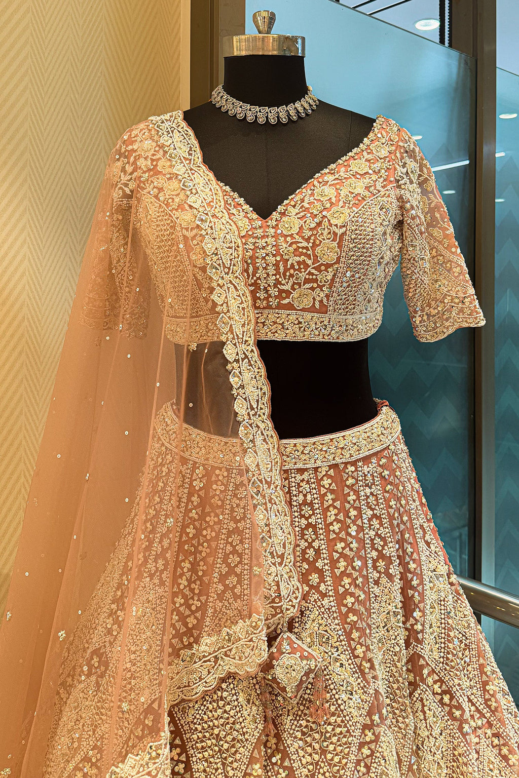 Dusty Rose Pink Net Designer Handoworked Lehenga - pink net saree