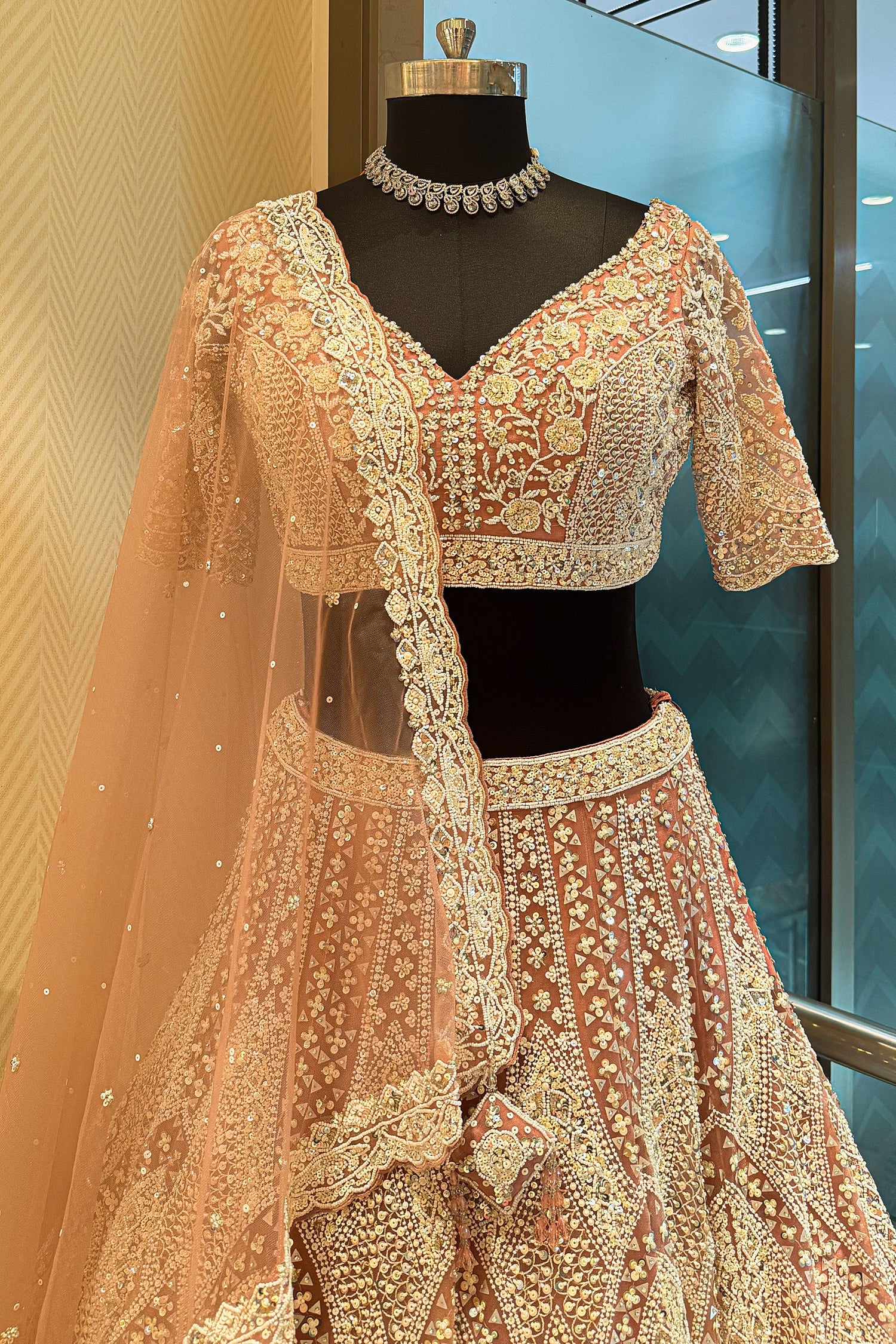 Dusty Rose Pink Net Designer Handoworked Lehenga - pink net saree