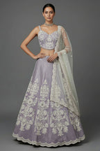 Lavender Purple Net Designer Lehenga with Corset - purple net saree
