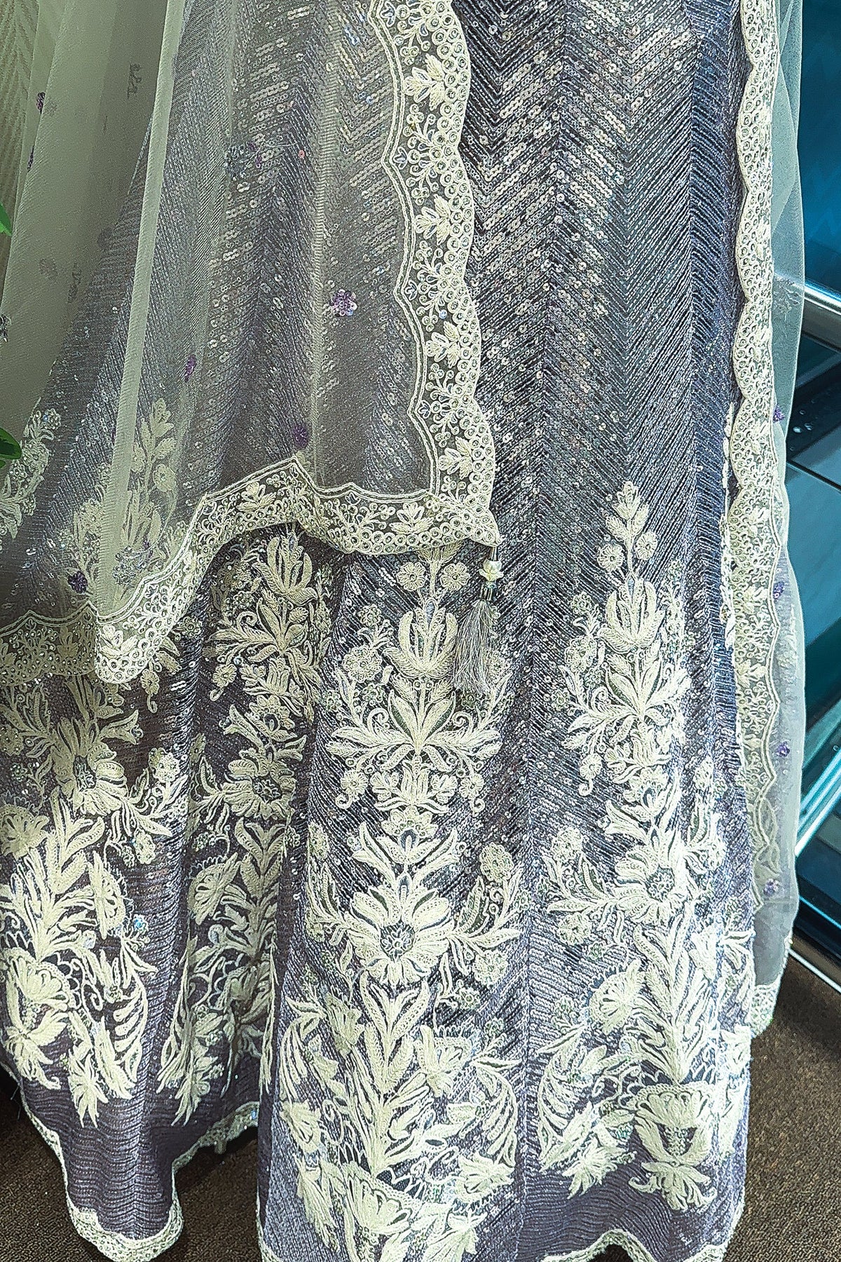 Lavender Purple Net Designer Lehenga with Corset - purple net saree