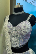 Lavender Purple Net Designer Lehenga with Corset - purple net saree