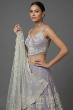 Lavender Purple Net Designer Lehenga with Corset - purple net saree