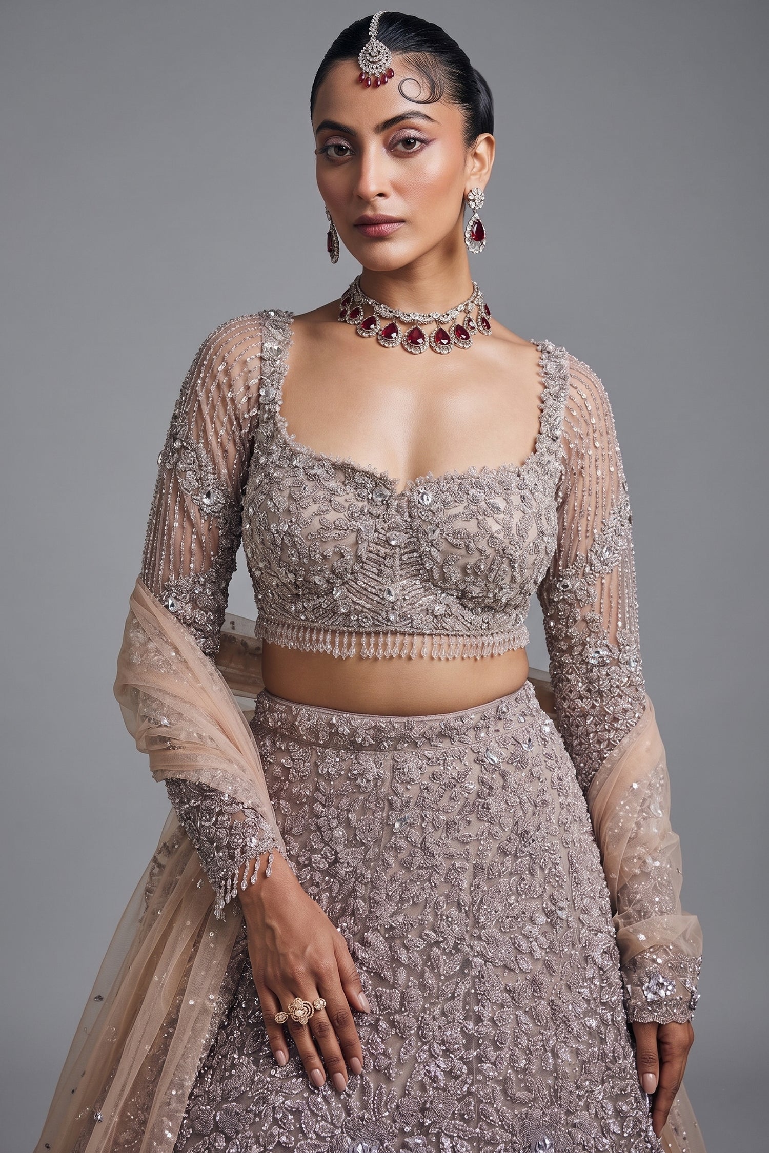 Brown Net Designer Embellished Lehenga with Heavy Work Secondary image