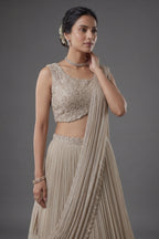 Grey Chinon Silk Sequin Cutdana Work Lehenga with Attached Dupatta - grey silk saree