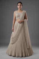 Grey Chinon Silk Sequin Cutdana Work Lehenga with Attached Dupatta