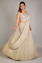 Grey Chinon Silk Sequin Cutdana Work Lehenga with Attached Dupatta - grey silk saree