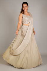 Grey Chinon Silk Sequin Cutdana Work Lehenga with Attached Dupatta