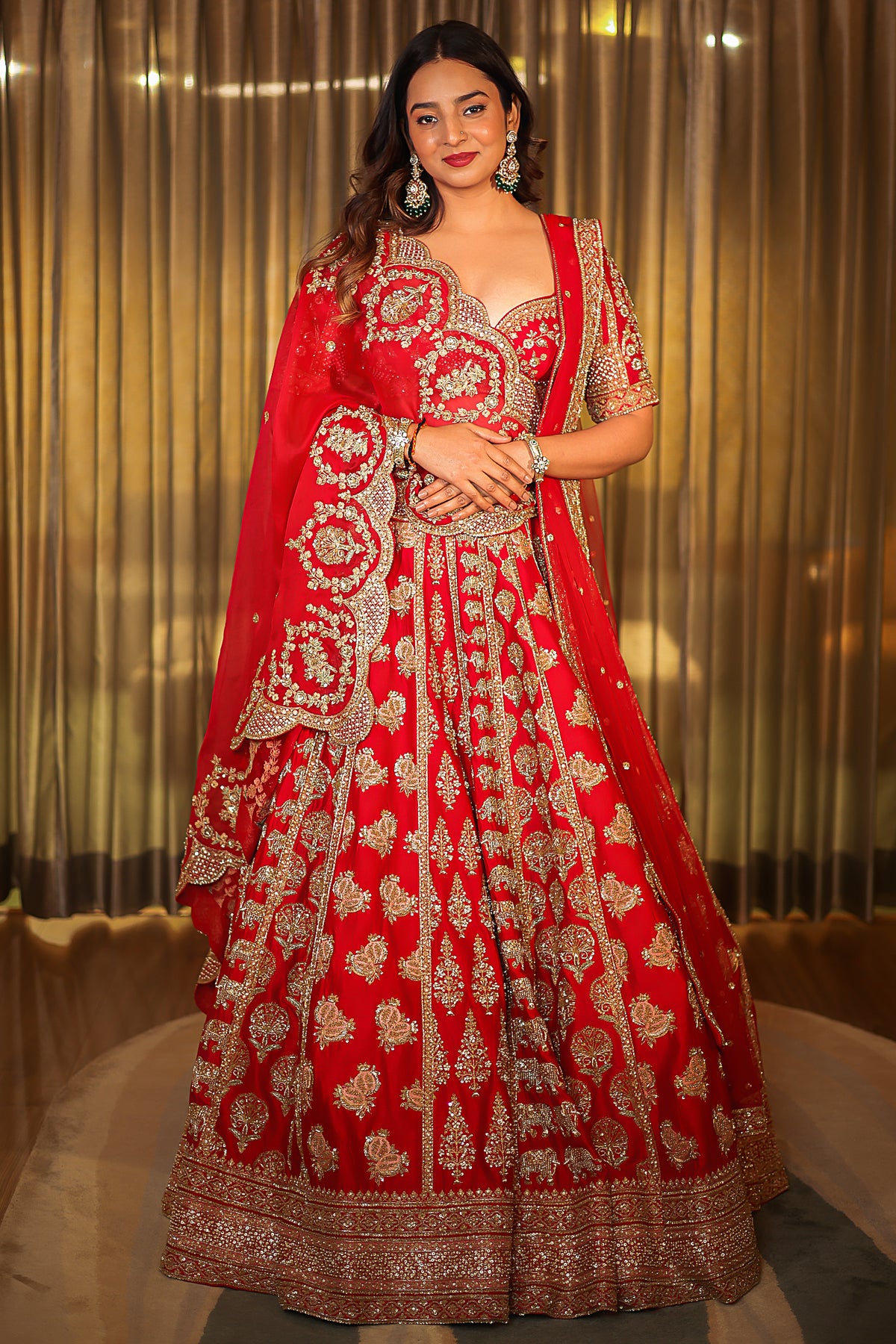 Red Bamber Silk Heavy Worked Bridal Lehenga - red silk saree