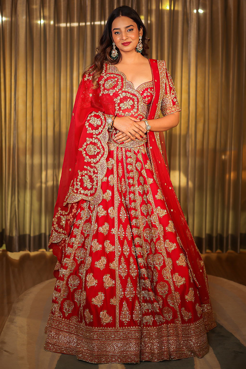 Red Bamber Silk Heavy Worked Bridal Lehenga - red silk saree