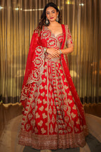 Red Bamber Silk Heavy Worked Bridal Lehenga - red silk saree