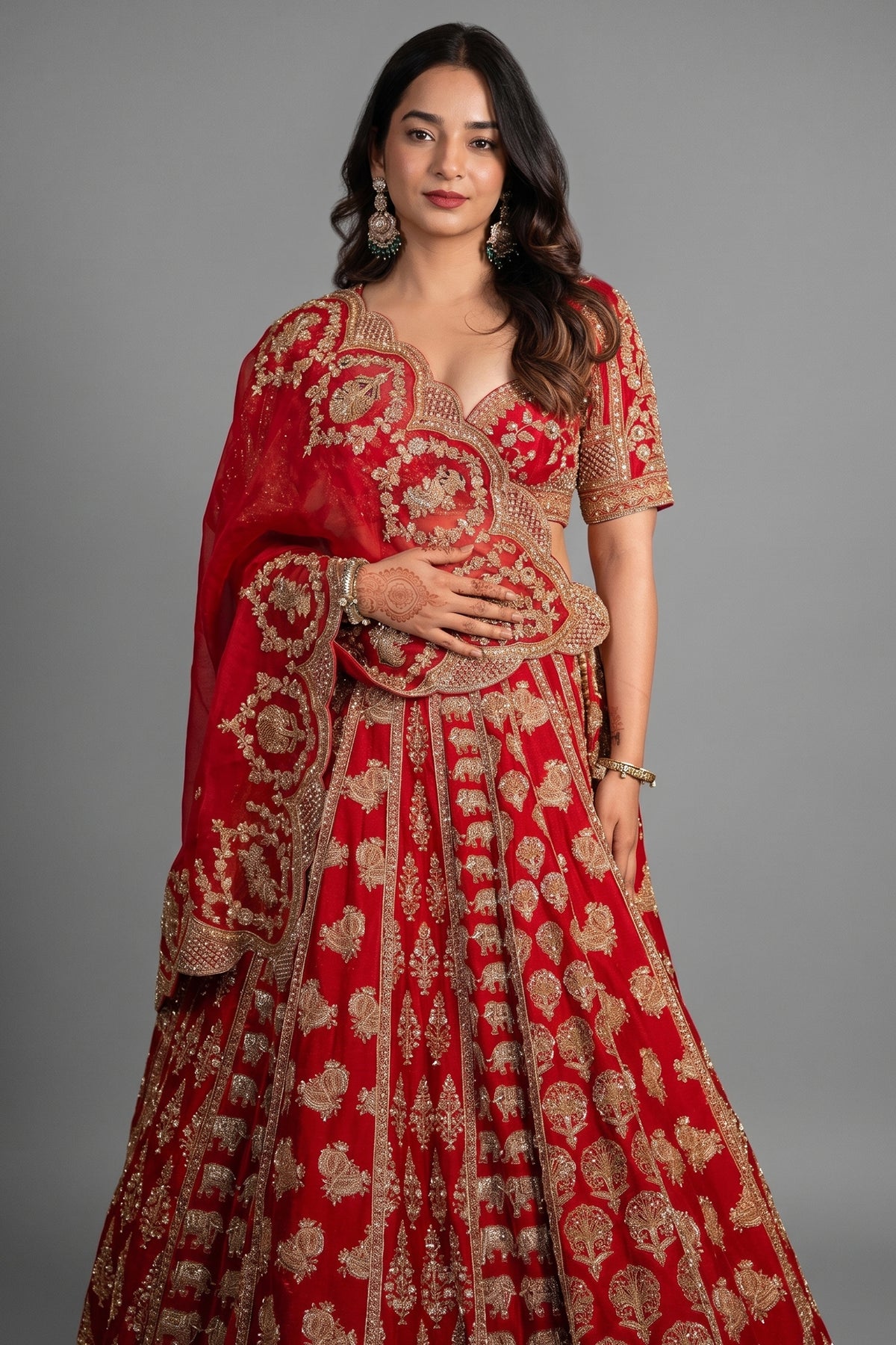 Red Bamber Silk Heavy Worked Bridal Lehenga - red silk saree