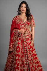 Red Bamber Silk Heavy Worked Bridal Lehenga - red silk saree
