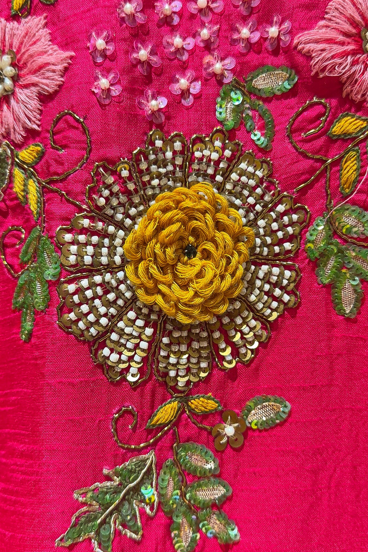 Pink Raw Silk Floral Embroidered and Beads Work Crop Top Lehenga with Jacket - red silk saree embroidered