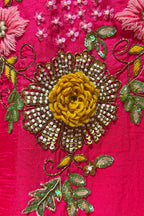 Pink Raw Silk Floral Embroidered and Beads Work Crop Top Lehenga with Jacket - red silk saree embroidered