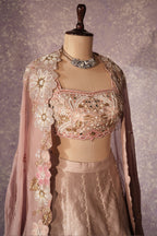 Mauve Silk Designer Sequin Beaded Crop Top Lehenga with Cape Jacket - silk saree