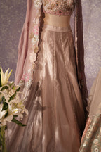 Mauve Silk Designer Sequin Beaded Crop Top Lehenga with Cape Jacket - silk saree
