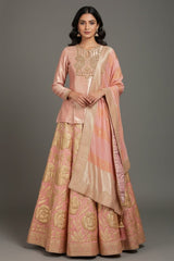 Light Pink Tissue Zardosi Worked Lehenga with Long Top