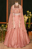 Dusty Pink Raw Silk Beaded Crop Top Lehenga with Shrug - pink silk saree