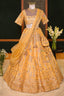 Golden Embellished Silk Sequin and Embroidered Work Lehenga - red silk saree embroidered