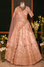 Light Pink Silk Peacock Motifs Zardosi and Sequin Worked Lehenga with Scalloped Border - pink silk saree