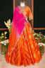 Rust Orange Tissue Zardosi and Sequins Worked Paisley Motif Lehenga - orange saree