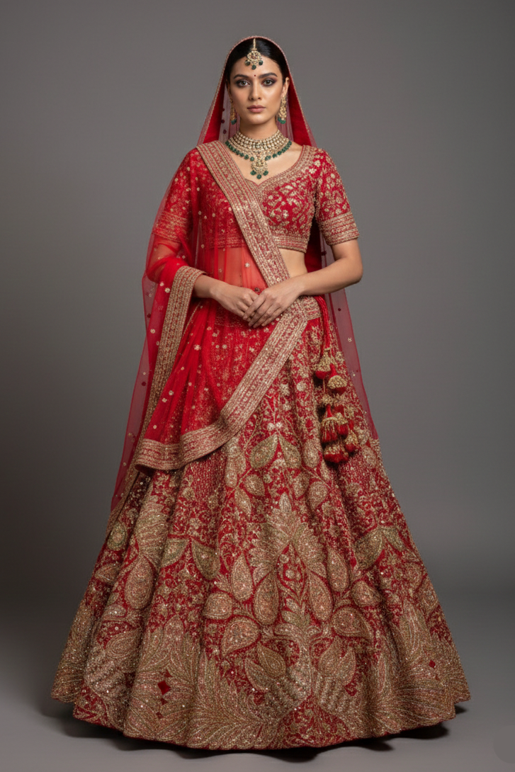 Maroon Silk Heavy Worked Bridal Lehenga - maroon silk saree