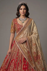Maroon Raw Silk Desinger Bridal Lehenga with Zardosi Work - maroon silk saree