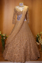 Champagne Beige Designer Sequinned and 3D Flower Worked Lehenga - beige saree