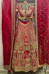 Red Matka Silk Designer Bridal Lehenga with Double Dupatta