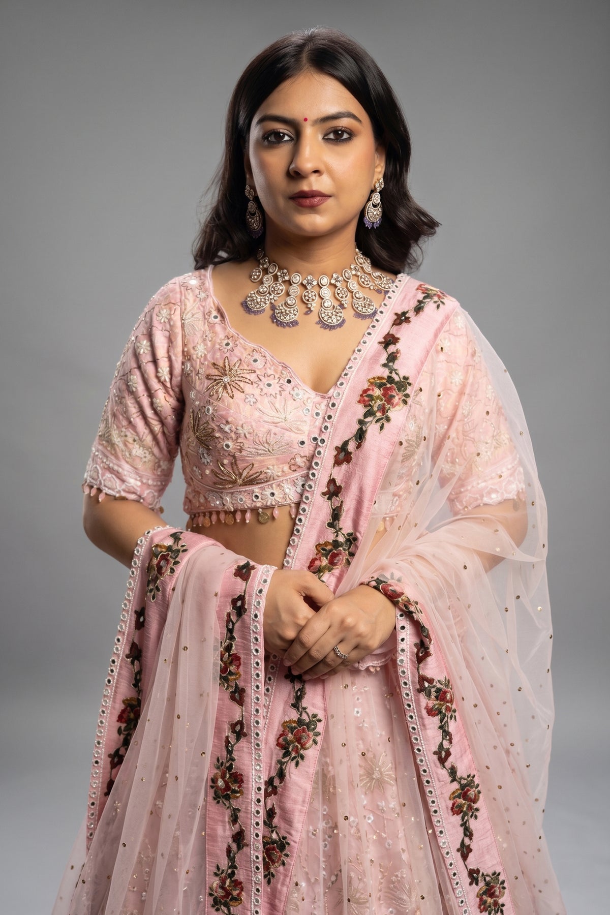 Light Pink Silk Designer Beaded Worked Lehenga - pink silk saree