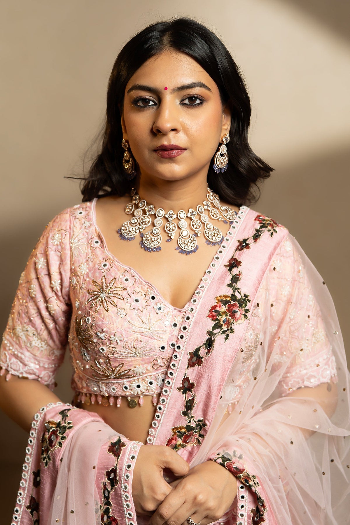 Light Pink Silk Designer Beaded Worked Lehenga - pink silk saree